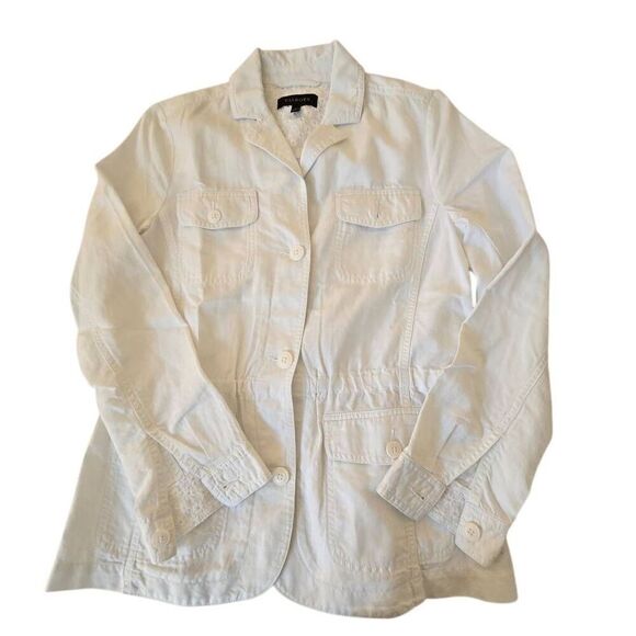 Talbots Womens Soft Linen Blend Button Front Casual Safari Jacket White Small - Picture 3 of 11
